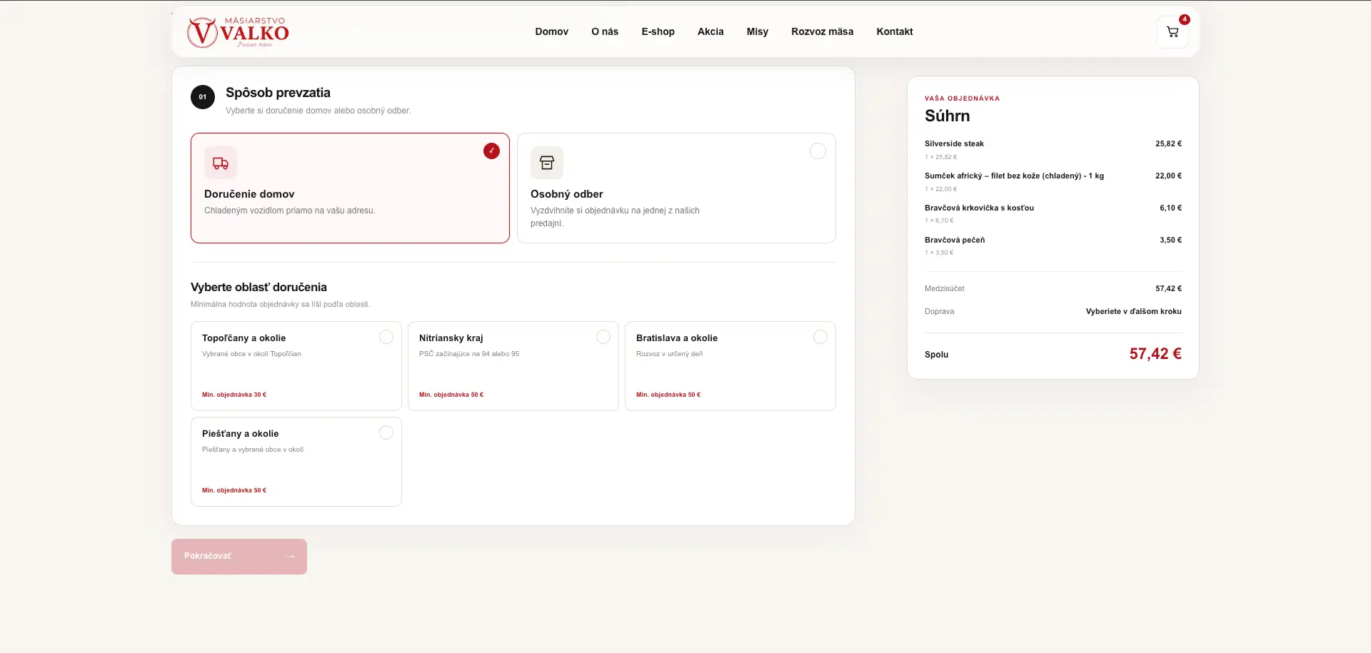 Ukážka e-shopového riešenia Mäsiarstvo Valko z portfólia FYstart
